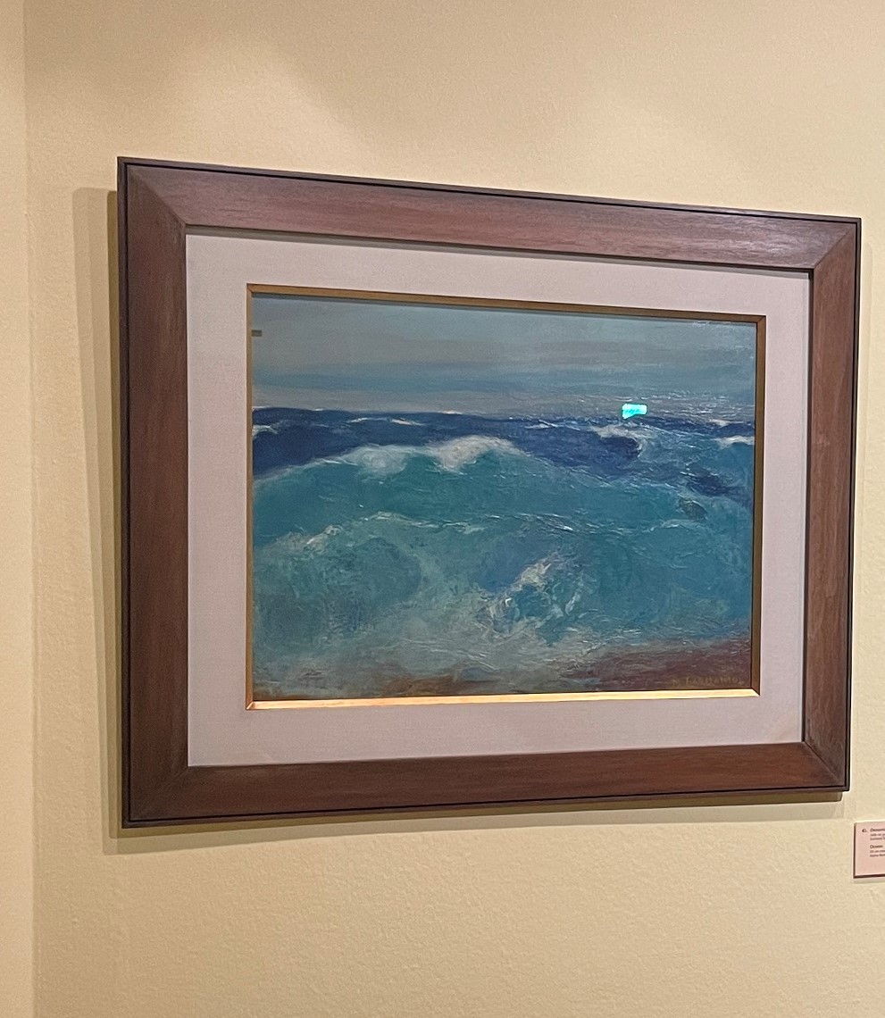 Ο πίνακας Ωκεανός σε λευκό τοίχο  Έργο του Μιχάλη Οικονόμου στην έκθεση