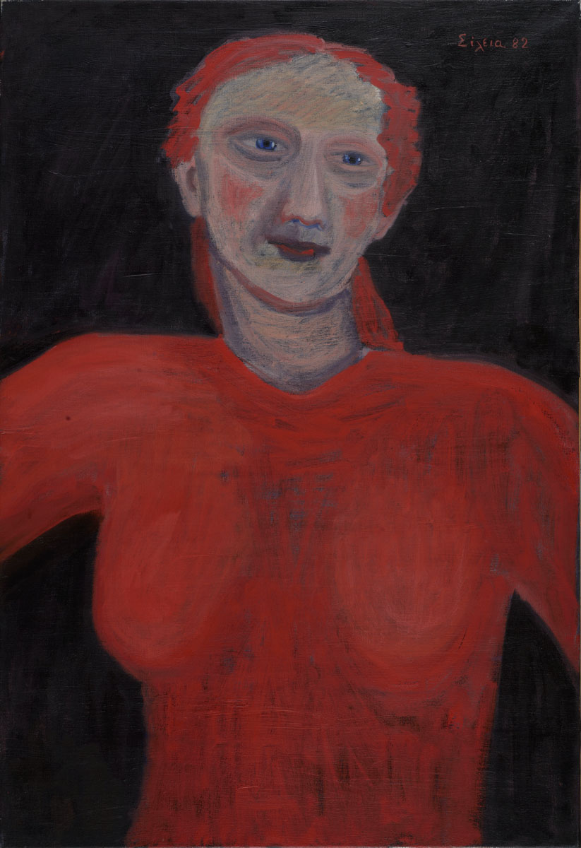 Κόκκινη γυναίκα σε μαύρο φόντο