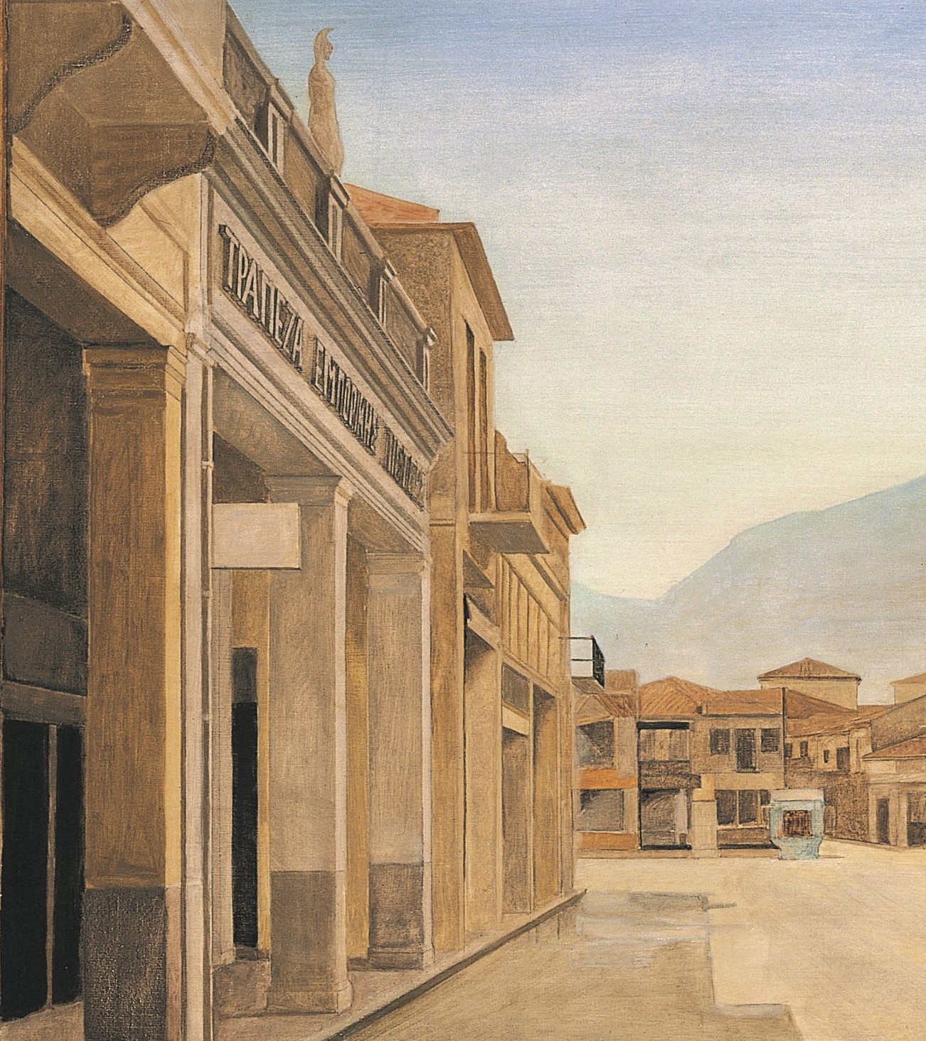 Building facade at an angle with the label  Detail of the painting