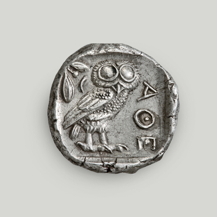 Οπίσθια όψη αργυρού τετράδραχμου Αθήνας 