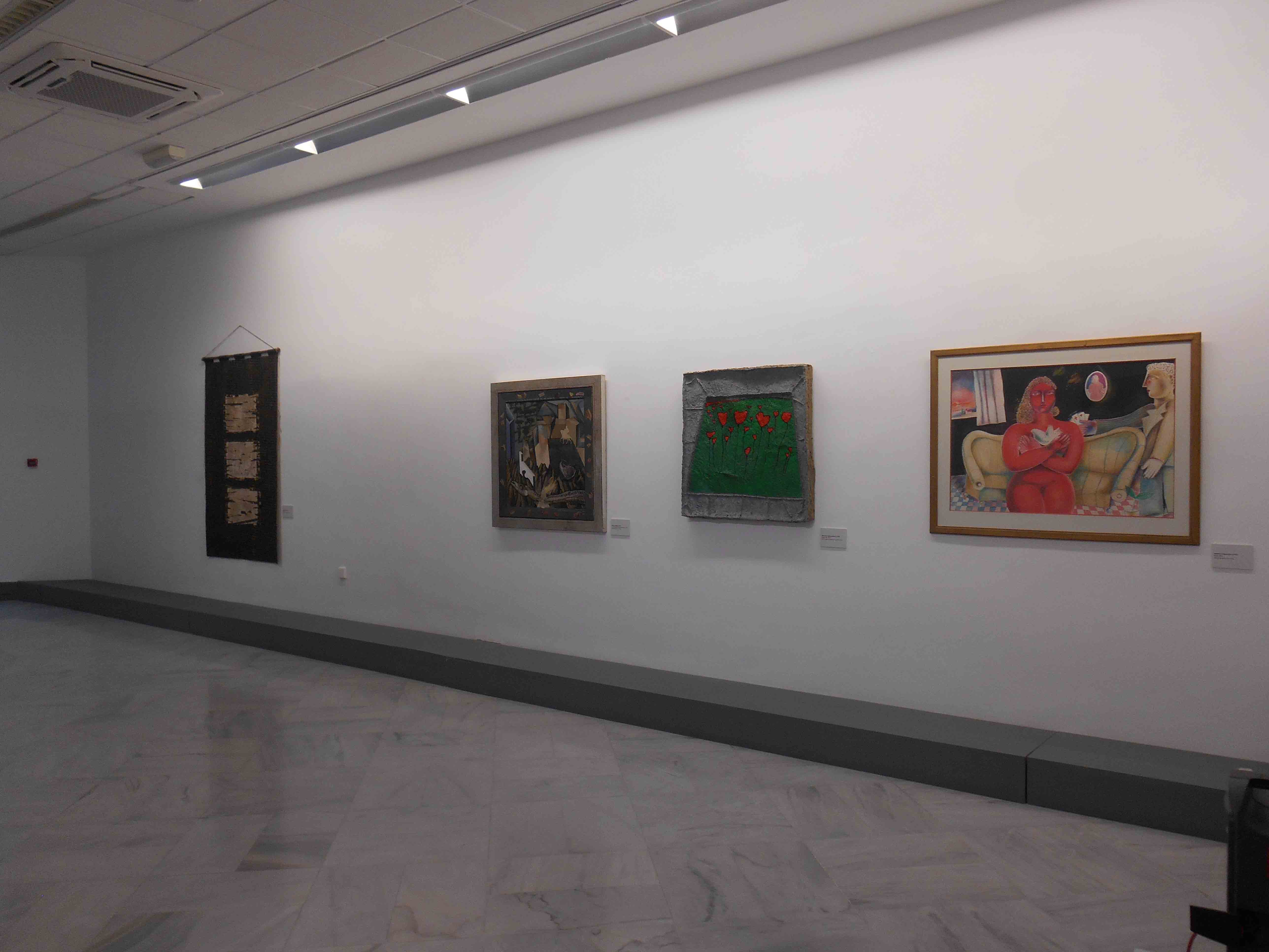 Section of the exhibition with 4 works of art.  Exhibition “The Alpha Bank Collection. Greek Art from 1950 until Today” – Larissa
