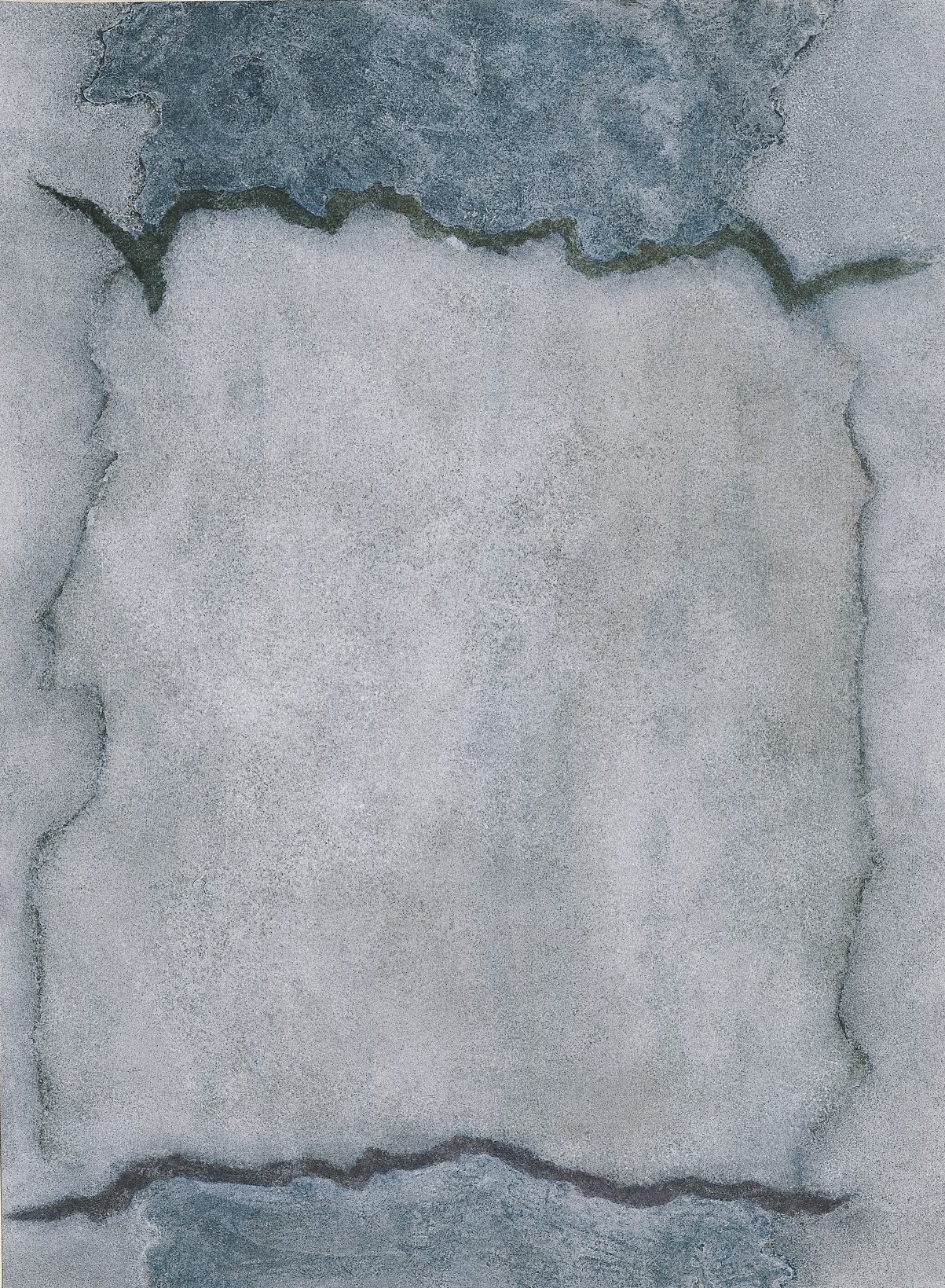 Χρωματισμένη επιφάνεια σε γκρι τόνους που τη διασχίζουν 2 παράλληλες καφέ κυματιστές γραμμές. Πίνακας Ατέρμονο Πεδίο για τον Φρήντριχ του Θεόδωρου Στάμου