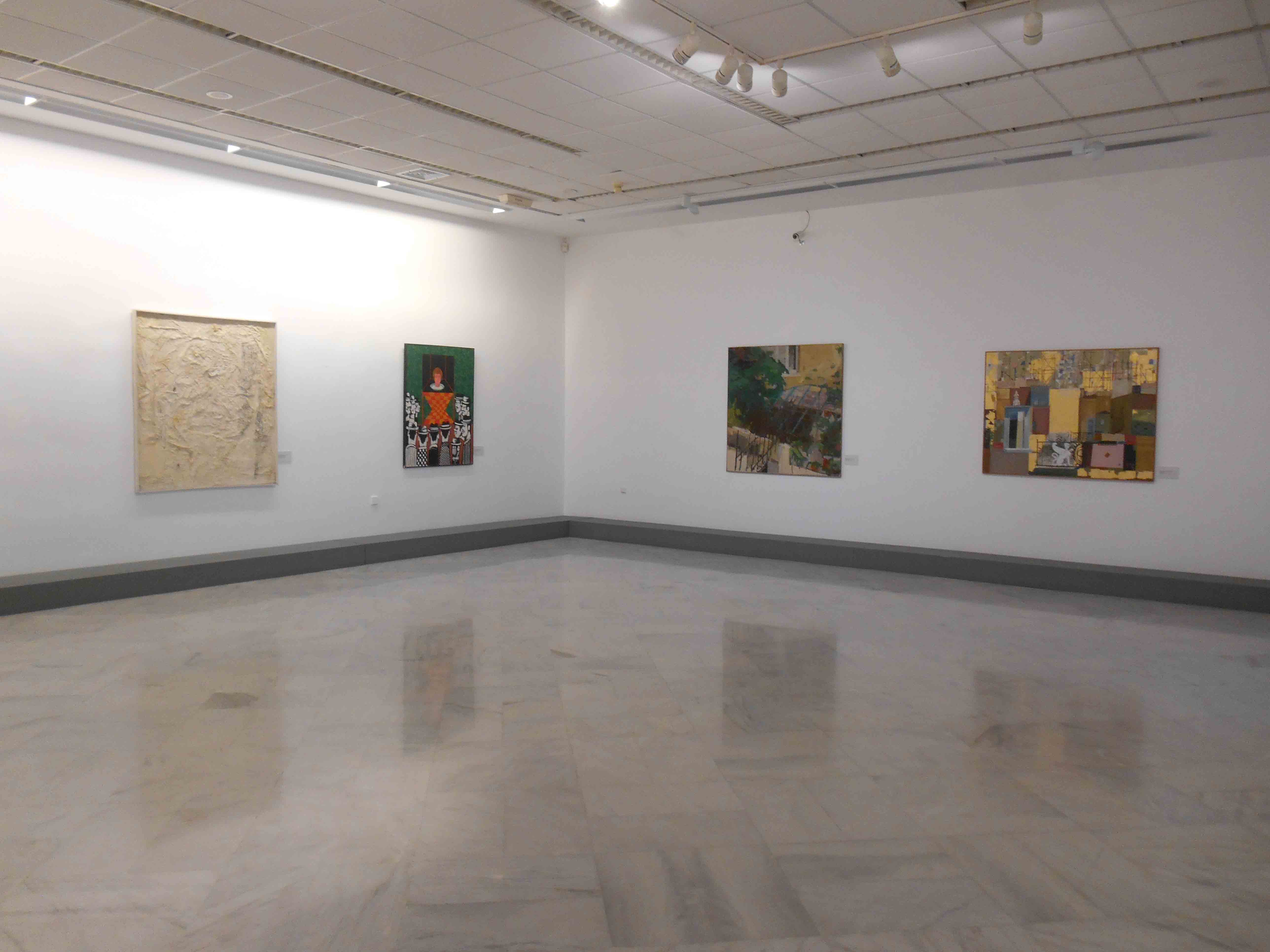 Section of the exhibition with 4 works of art.  Exhibition “The Alpha Bank Collection. Greek Art from 1950 until Today” – Larissa