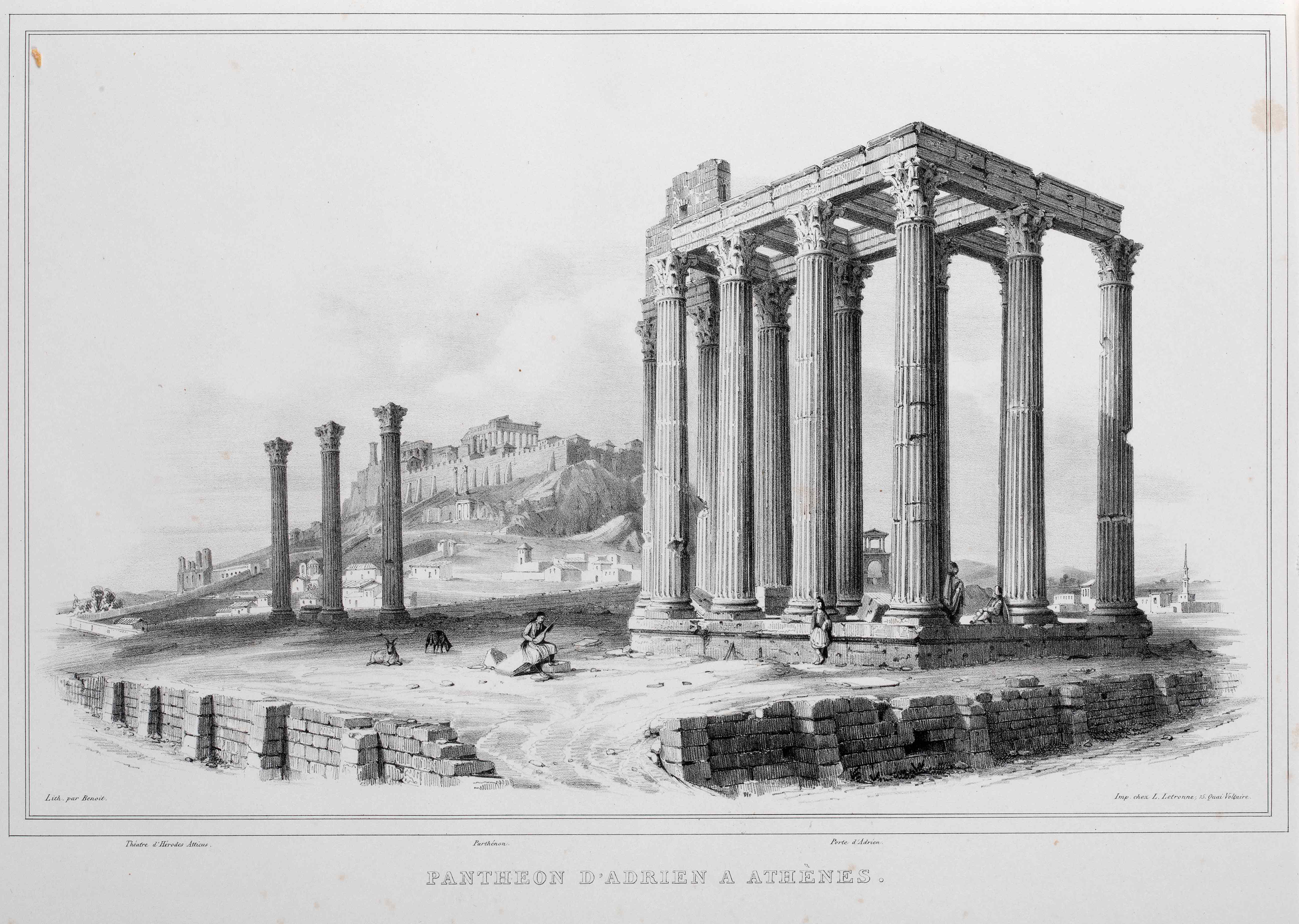 Σελίδα του 2ου τόμου του La Grèce: vues pittoresques et topographiques με τους στύλους Ολυμπίου Διός. Σελίδα του βιβλίου La Grèce: vues pittoresques et topographiques – Τόμος 2