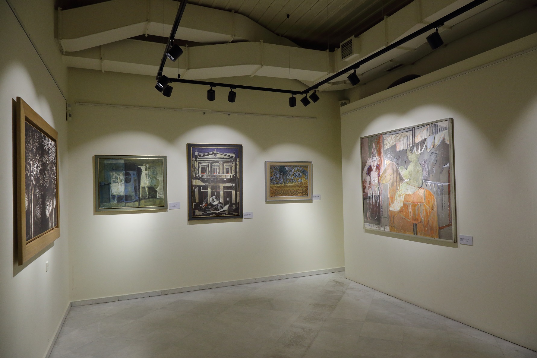 Section of the exhibition with 5 works of art.  Exhibition “The Alpha Bank Collection. Greek Art from 1950 until Today” – Ioannina