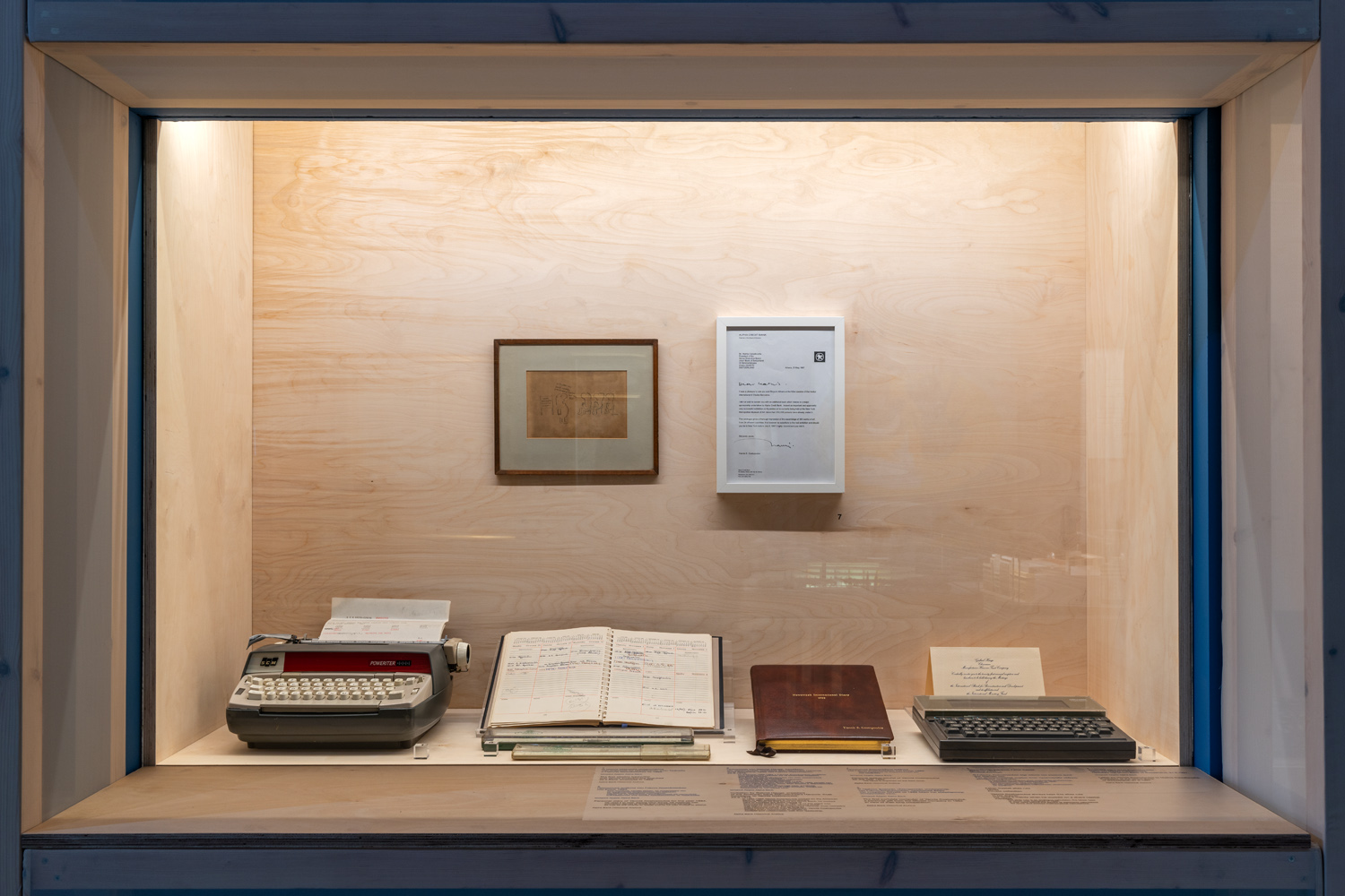 Display case with 2 typewriters, manuscripts and official documents of Yannis Costopoulos. Exhibits